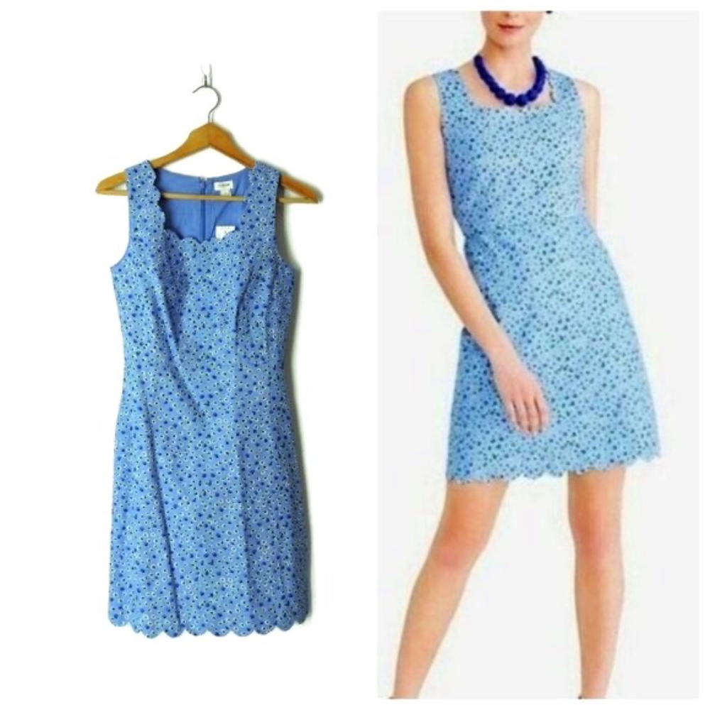 J. Crew Factory Scalloped Edge Basketweave Dress blue